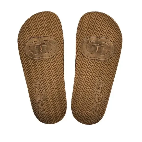 Gucci GG Slide Flat Pool Sandal White Red Green Web Stripe Rubber Size 40 US 10 - Picture 9 of 11